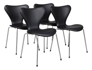 Black Leather Series 7 Dining Chairs by Arne Jacobsen for Fritz Hansen, Set of 4