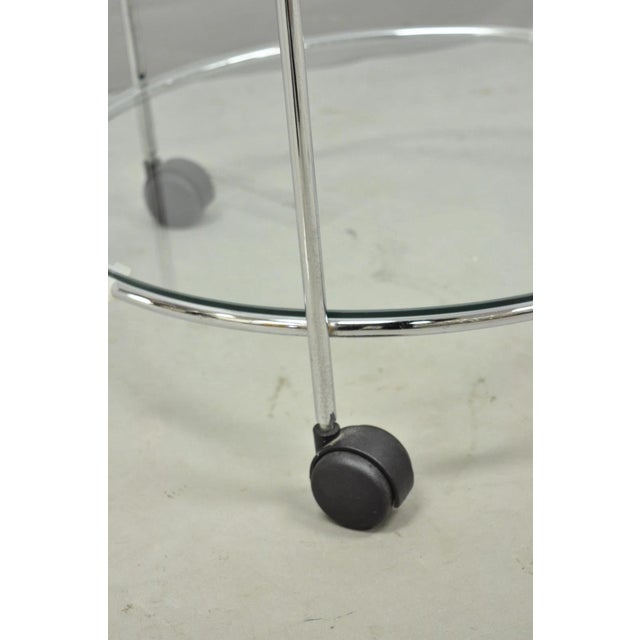 Vintage Mid Century Modern Chrome Round Glass 2 Tier Rolling Bar Cart Side Table For Sale - Image 9 of 11