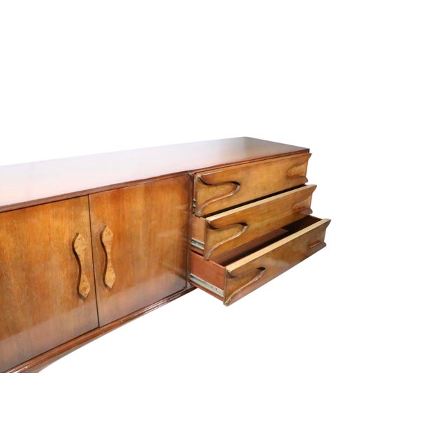Mid Century Dresser With Burl Trim and Sculpted Legs and Drawer Pulls C 1950/60's For Sale - Image 12 of 14