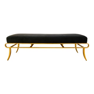 Currey and Co. Modern Ebony Velvet Claude Bench For Sale