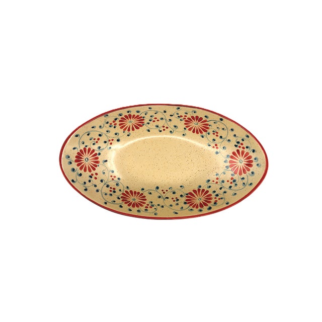 Set of 4 Bat Trang Vietnamese Ceramic Serving Dishes Hand Painted Red Floral & Blue Vine Pattern For Sale In New York - Image 6 of 13