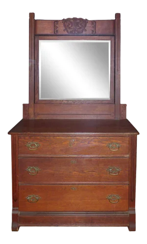 Oak Bureau With Beveled Glass Mirror