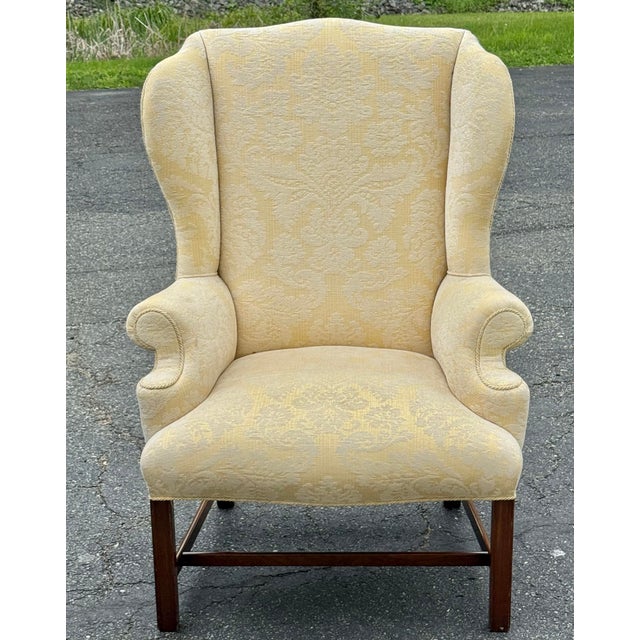 Late 20th Century Damask Upholstered Wingback Chair For Sale - Image 4 of 11