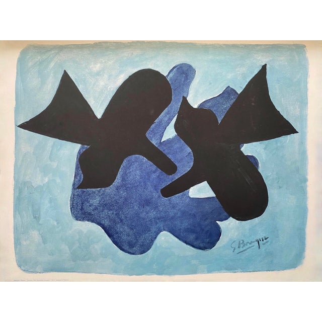 Wood Georges Braque Vintage 1970 Mid Century Modernist Framed French Fine Art Lithograph Print " Astre Et l'Oiseau II " 1958 For Sale - Image 7 of 17