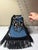 2020s Regal Sapphire Blue Zebra Velvet Lamp Shade With Black Trim & Rayon Fringe For Sale - Image 5 of 7
