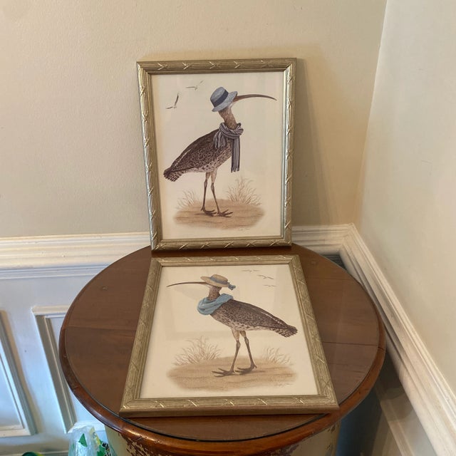 Early 21st Century Whimsical Bird Prints in Silver Frame ~ a Pair For Sale - Image 10 of 11