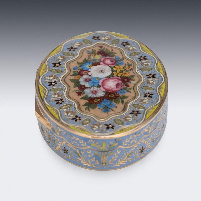Blue Antique 19th Century Swiss 18k Gold & Enamel Snuff Box, Geneva, 1830s For Sale - Image 8 of 18