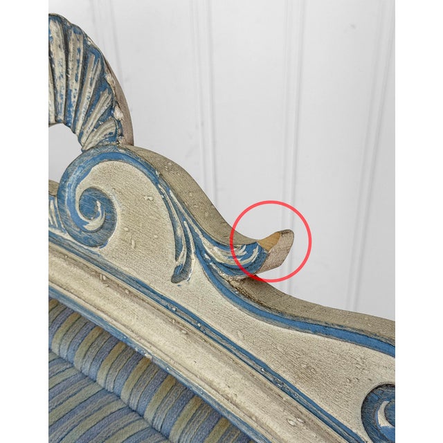 Vintage French Empire Style Blue Upholstered Chaise Lounge For Sale - Image 9 of 12