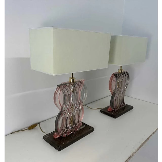 2000 - 2009 Art Deco Style Pink Murano Glass Table Lamps, 2000s, Set of 2 For Sale - Image 5 of 13