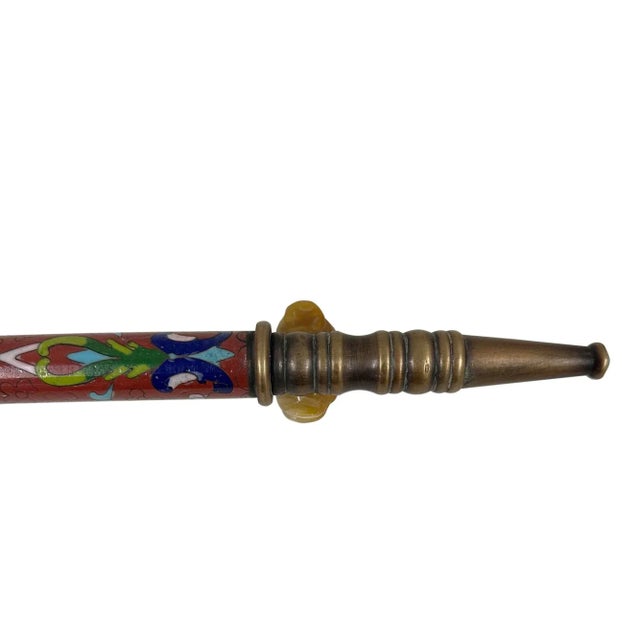 Red Early 20th Century Chinese Cloisonne Smoking Pipe For Sale - Image 8 of 16