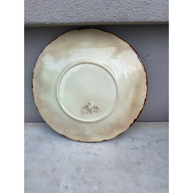French Majolica Leaves & Yellow Flowers Plate Clairefontaine, Circa 1890 For Sale - Image 4 of 5