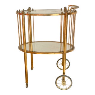 1950's French Maison Baguès Brass & Glass Two Tier Bar Cart, Attributed For Sale