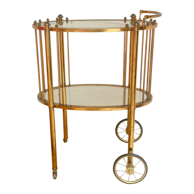1950's French Maison Baguès Brass & Glass Two Tier Bar Cart, Attributed For Sale