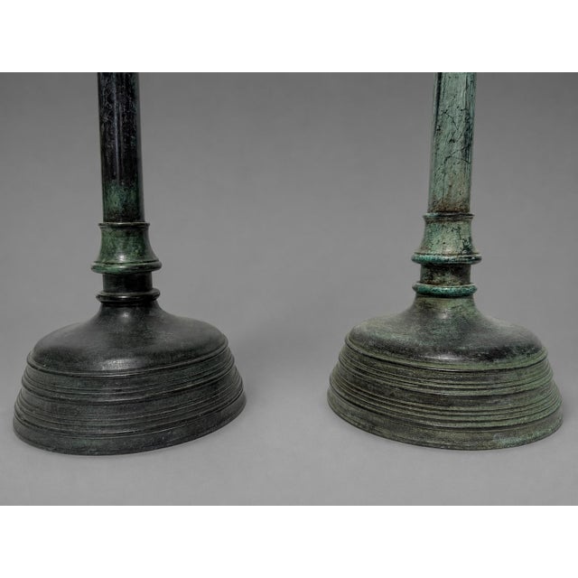 Mid 20th Century Pair of Mid-20th Century Bronzed Verdigris Candlestick Table Lamps For Sale - Image 5 of 9