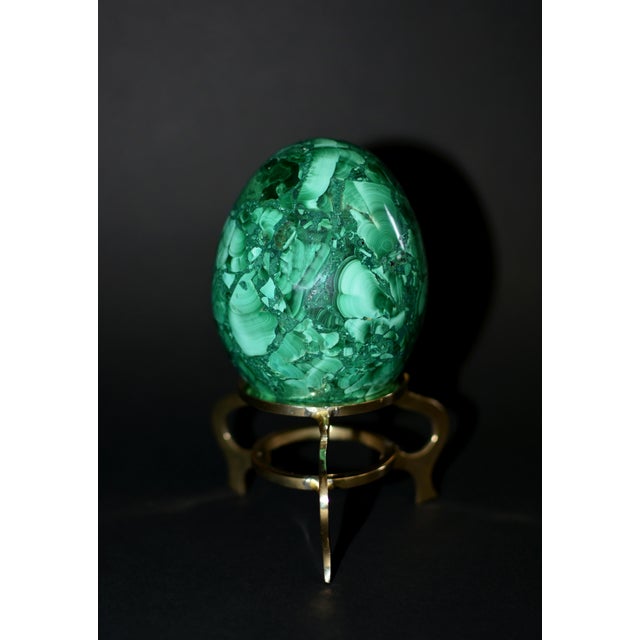 Traditional Malachite Eggs on Brass Stand Set of 2 For Sale - Image 3 of 15
