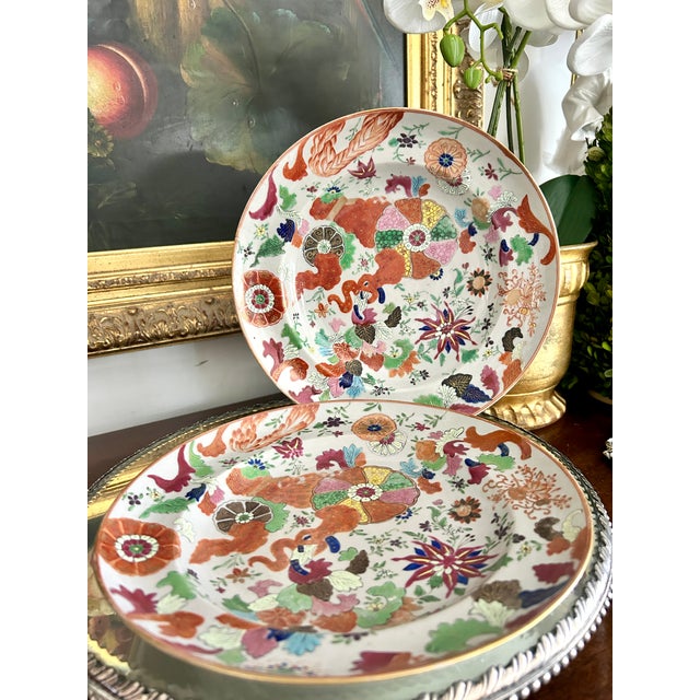Chinoiserie Pair 18th-Century Chinese Export Pseudo Tobacco Leaf Soup Plates For Sale - Image 3 of 9