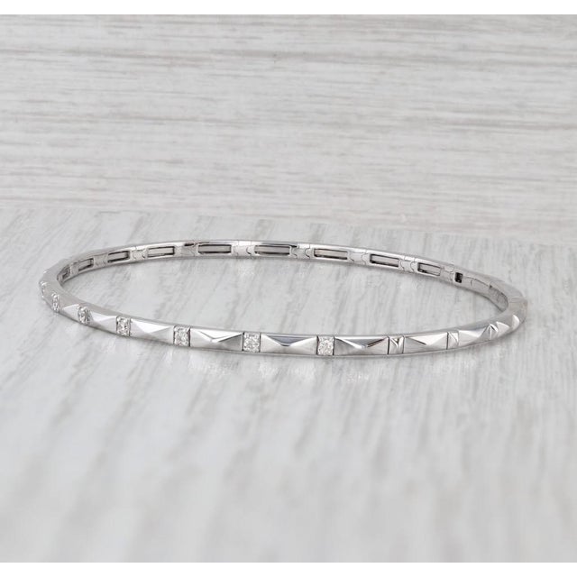 2010s New 0.16ctw Diamond Bead Flexible Bangle Tennis Bracelet 14k White Gold 6.75" For Sale - Image 5 of 7