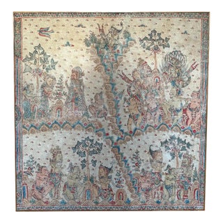 Bali Hindu Textile Framed 'Kamasan' Painting, Indonesia C. 1940 For Sale