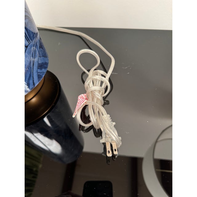 Navy Blue Transitional Navy Blue Malachite Pattern Lamps by John Richards - a Pair For Sale - Image 8 of 12