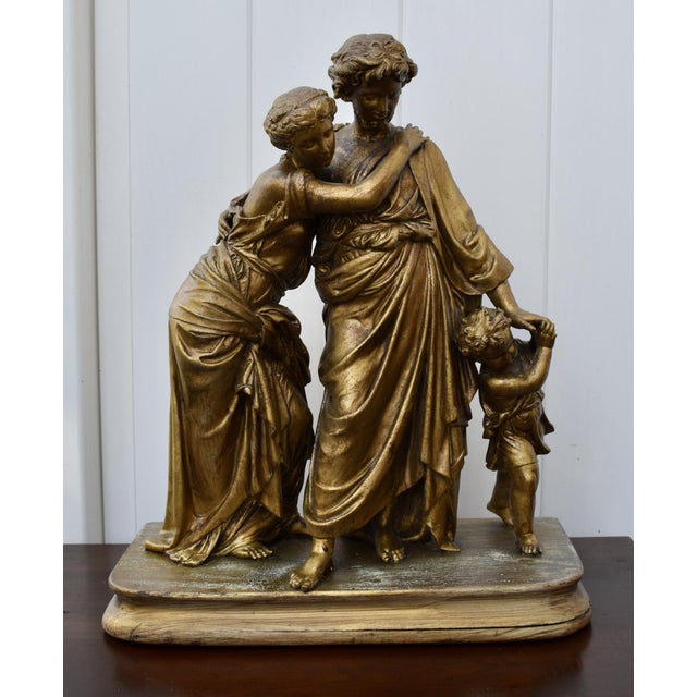 Neoclassical Antique 19thC Neoclassical Gilt Spelter Figural Group Statue Moreau Era For Sale - Image 3 of 15