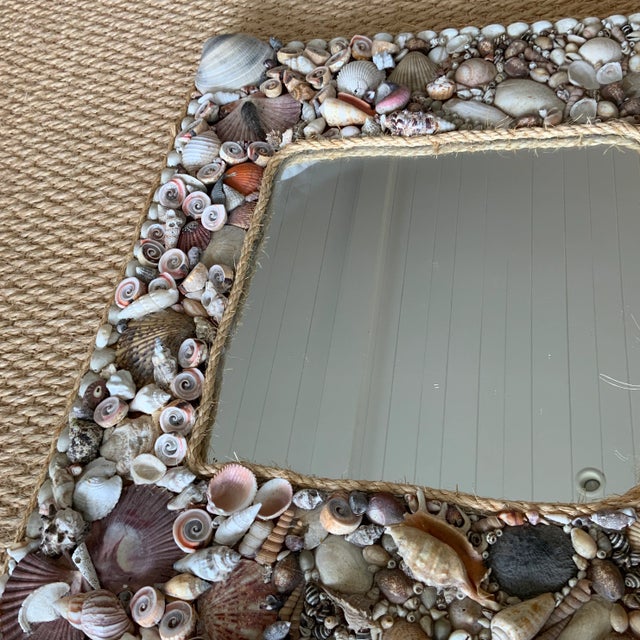 Vintage Tony Duquette-Style Seashell Mirror With Rope Trim For Sale - Image 4 of 8