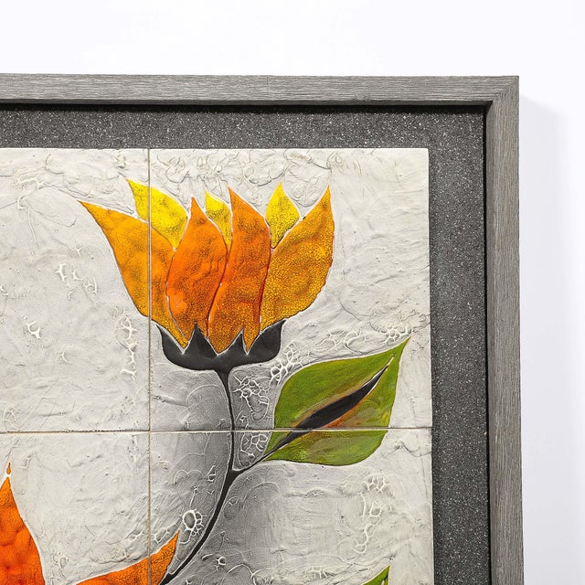 Yellow Modernist Ceramic Tile Wall Plaque of Sunflowers Signed Gilbert Valentin For Sale - Image 8 of 18