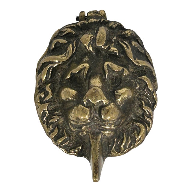 Antique English Brass Lion Head Door Knocker/Keyhole Cover For Sale