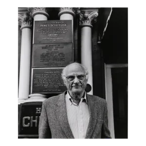 Rita Barros, Arthur Miller Outside the Chelsea Hotel, Gelatin Silver Print