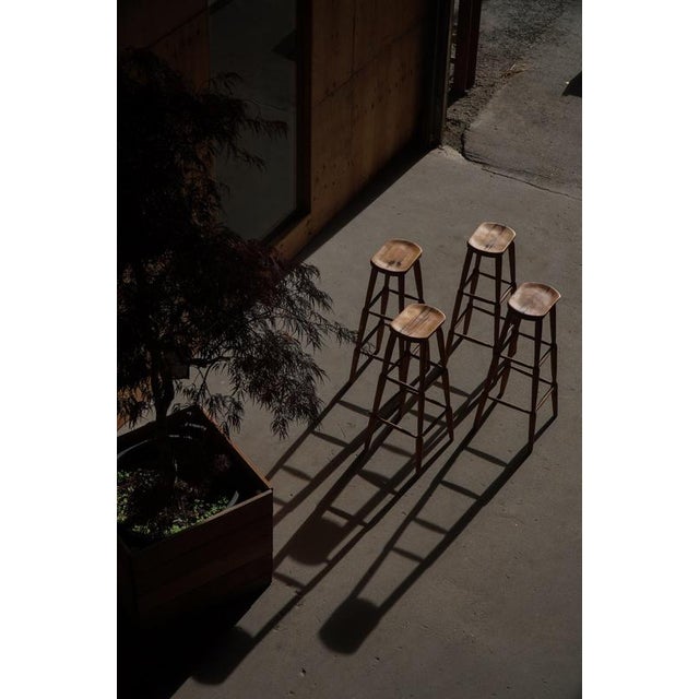 Vintage Rustic Pine Bar Stools, 1930s, Set of 4 For Sale - Image 4 of 18