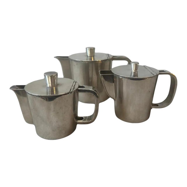 1940s Art Deco Set of Three Alpaca Coffee Pot by Krupp Designed by Gio Ponti For Sale