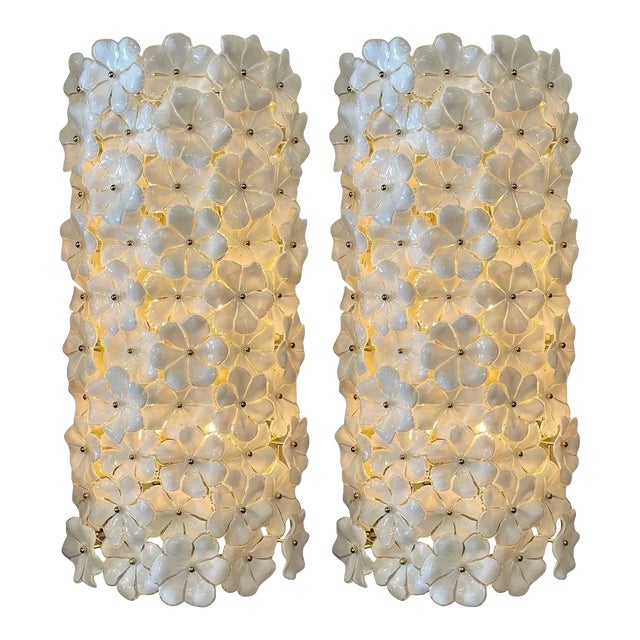 Pair of Large Scale Modern Murano Flower Sconces For Sale