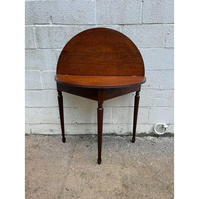 Antique Half Moon Tiger Oak Demi Lune Single Drawer Console Table For Sale - Image 9 of 15