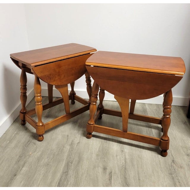 Pair 1970s Athens Table Co. Athens Table Co. Solid Cherry Drop-Leaf Tables For Sale - Image 10 of 10