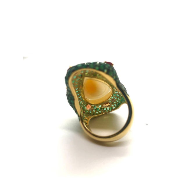 Baroque Bochic “Capri” Vintage Emerald, Opal & Orange Sapphire Cocktail Ring — 18K Gold For Sale - Image 3 of 11