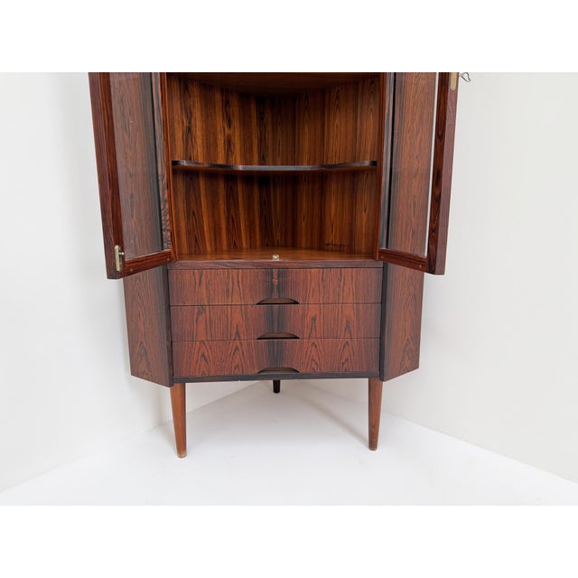 Mid-Century Danish Rosewood Display Corner Cabinet with Glass Doors and Drawers, 1960s For Sale - Image 9 of 13