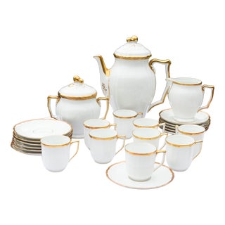 Porcelain Coffee Service for 9 from Rayaud Limoges, 1950s, Set of 23 For Sale