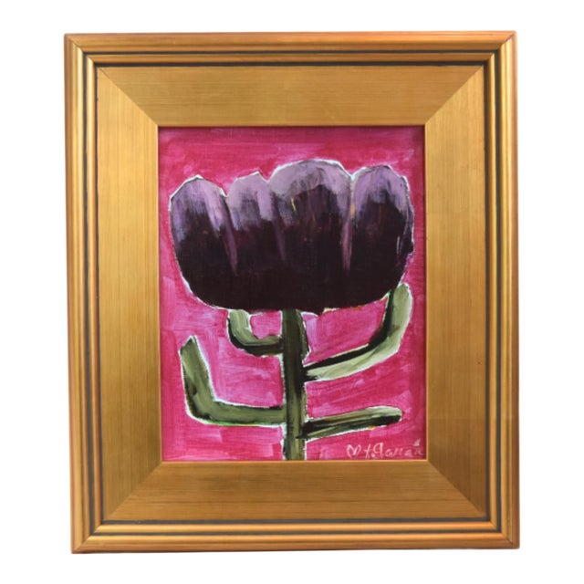 Bold Impressionist Lavender Flower Painting Including the Antiqued Gold Wood Frame For Sale
