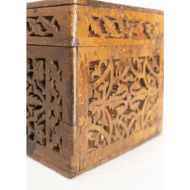 Brown Indian Openwork Teak Box, Late 19th Century For Sale - Image 8 of 17