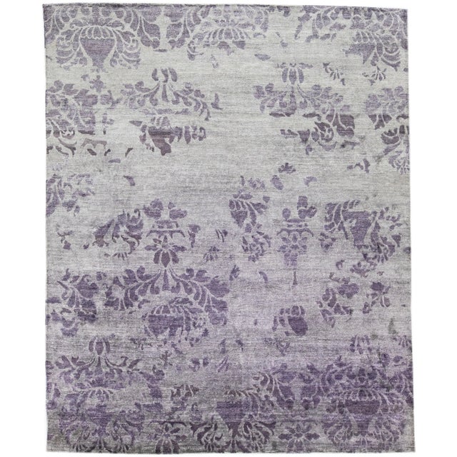 Metal 2010s Wool & Silk Modern Rug Handmade With Gray/Silver Abstract Motif For Sale - Image 7 of 7