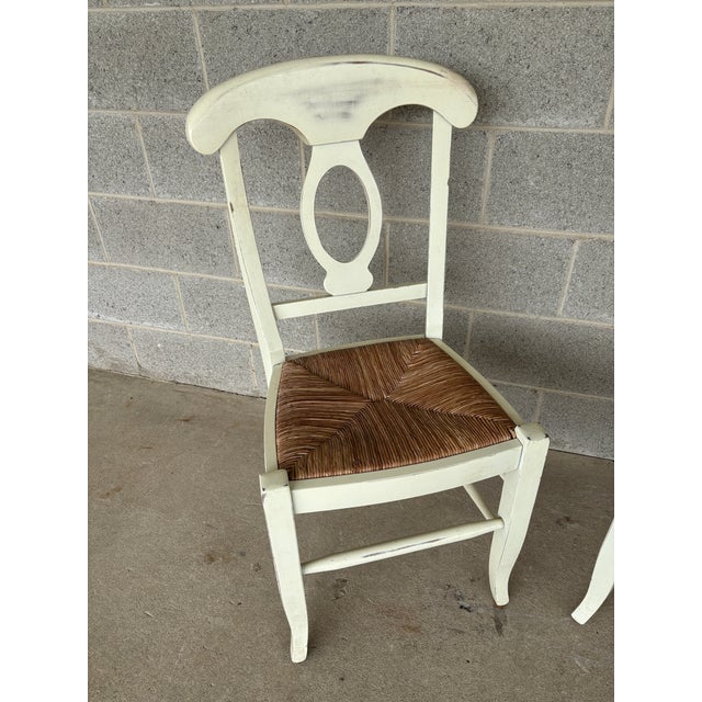 Description: Pottery Barn Napolean Cream Rush Bottom Side Chairs. Solid Condition. Normal Vintage Furniture Age Wear, See...