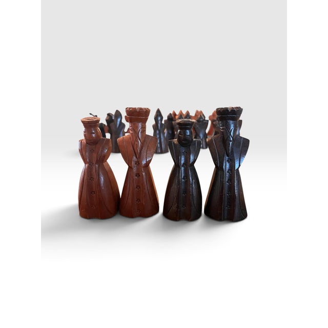 Copper Mid 20th Century Makonde Hand-Carved African Figural Wood Chess Set, Tanzania, 32 Pieces For Sale - Image 8 of 9