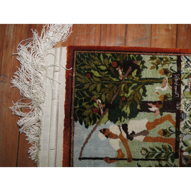 Silk Man Bird Duck Persian Mat Rug, Dated 1991 - 1'1" x 1'1" For Sale In New York - Image 6 of 6