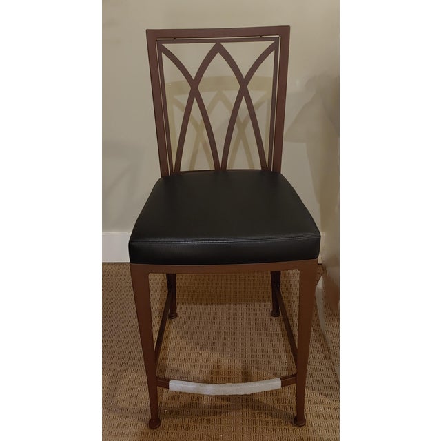Metal and Leather Counter Stools - Set of 3 For Sale - Image 4 of 4
