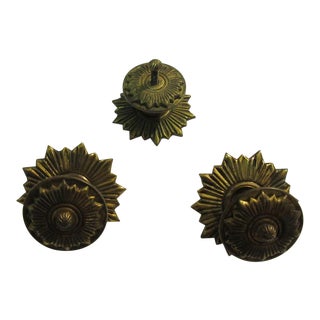 Vintage Regency Brass Hardware Drawer Pulls - Set of 3 For Sale