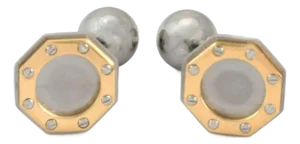 Cartier Santos 18k Gold Steel Octagon Shape Screw Motifs Ball Stud Cufflinks, 2 Pieces