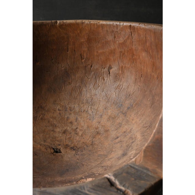 Old Japanese Wooden Mortar Chair / Early 20th Century/ Primitive Wabi-Sabi Seat For Sale - Image 11 of 18