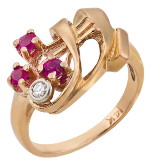 Mid 20th Century Retro Ruby Diamond 14k Rose Gold Ring, Size 4.5