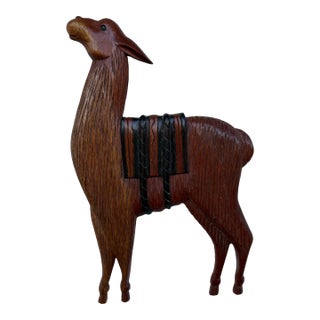 Carved Wood Llama Sculptural Wall Hanging For Sale