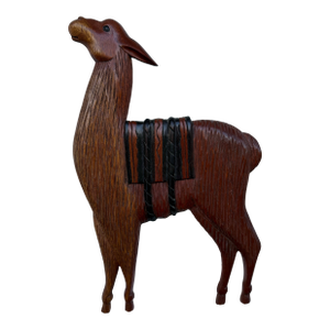 Carved Wood Llama Sculptural Wall Hanging
