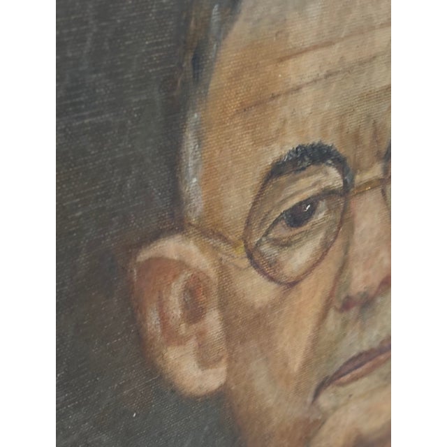 1930s-40s man in tie portrait original painting on canvas. Some signs of age/wear around edges of canvas as shown....